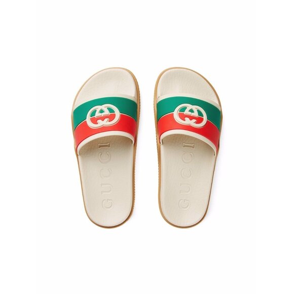 Gucci Unisex Rubber GG Logo Interlock Slide Monogram Sandals 655461 EU38 - Picture 1 of 10